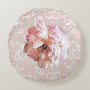 Coussins Ronds Peony sur Faux Peach Lace