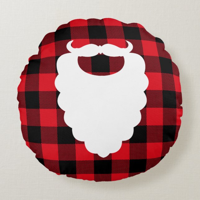 Coussins Ronds Père Noël Beard Red Plaid Holiday (Devant)