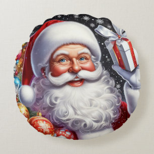 Coussins Ronds Père Noël classique avec présent & ornements