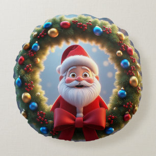 Coussins Ronds Père Noël de dessin animé festif de Noël