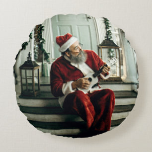 Coussins Ronds Père Noël Jouer de la musique