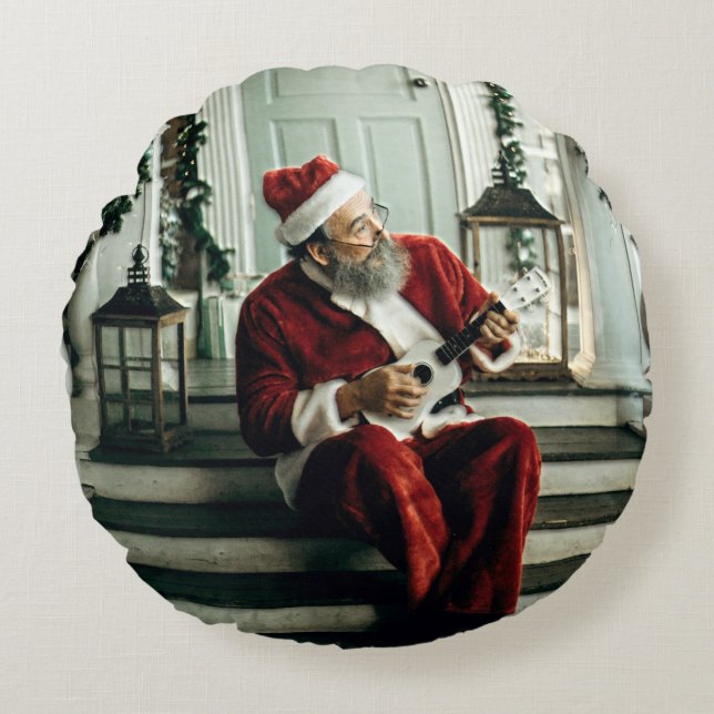 Coussins Ronds Père Noël Jouer de la musique (Devant)