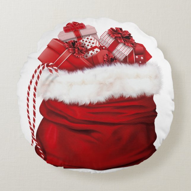Coussins Ronds père Noël Sack plein de cadeaux Noël (Devant)