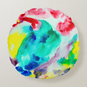 Coussins Ronds perroquet sur l'arbre, oiseau Abstrait Aquarelle b