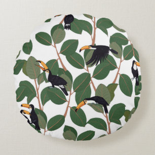 Coussins Ronds Perroquet toucan avec ficus palm feuilles sans sou