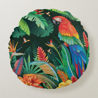 Coussins Ronds Perroquet tropical : Arrière - plan floral exotiqu