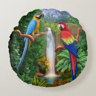Coussins Ronds Perroquets Tropicaux Ara