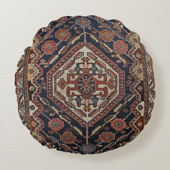 Coussins Ronds Perse Qashqai Aztec Royal Bleu Rouge  (Devant)
