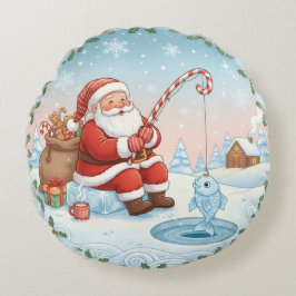 Coussins Ronds Personalized Christmas Santa Ice Fishing  