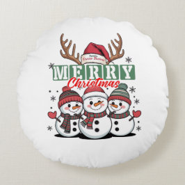 Coussins Ronds Personalized Snowman Trio Round Pillow 