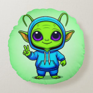 Coussins Ronds Personnage d'alien mignon posant dans une tenue co