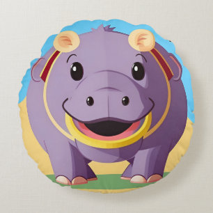 Coussins Ronds Personnage Hippopotame Heureux
