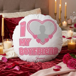 Coussins Ronds Personnalisé J'aime mon petit ami – Ajouter une ph