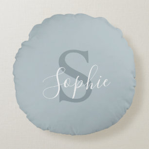 Coussins Ronds Personnalisé Modern Blue Nom de famille Monogramme