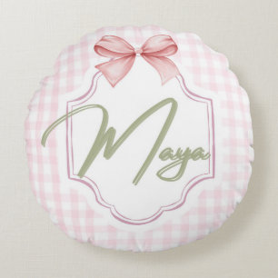 Coussins Ronds Personnalisée Maya Baby Girl Nursery Bow&En vichy
