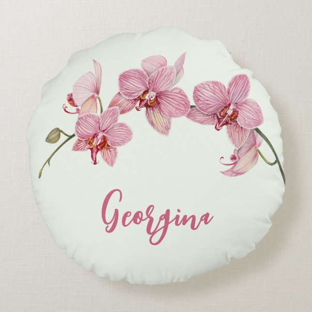 Coussins Ronds Personnaliser Aquarelle Rose Moth Orchidées Flower (Dos)