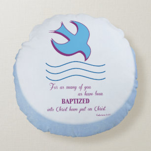 Coussins Ronds Personnaliser, Colombe de baptême adulte sur fond