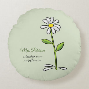 Coussins Ronds Personnaliser, Merci enseignant, Fleur religieuse