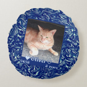 Coussins Ronds Personnaliser photo chat animal sur la texture ble