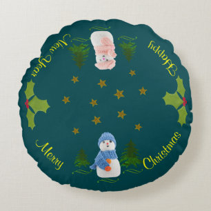 Coussins Ronds Personnaliser, Snowman, sapin de Noël, brindille