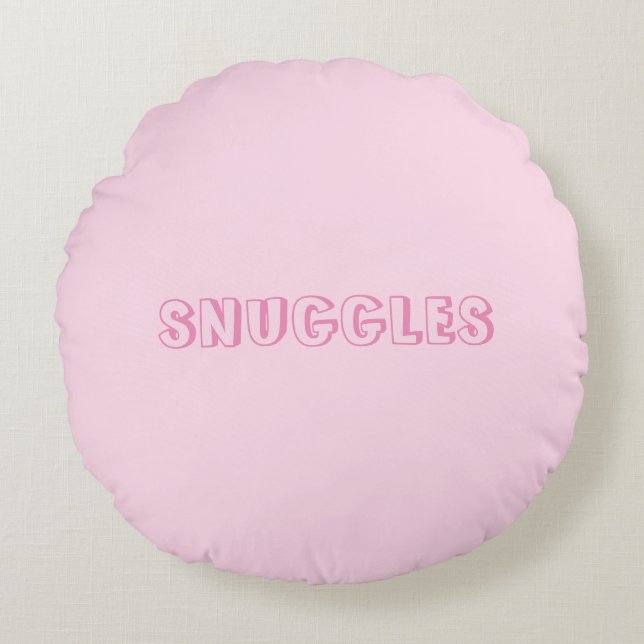 Coussins Ronds Personnaliser "Snuggings" nom ou texte rose pâle (Devant)