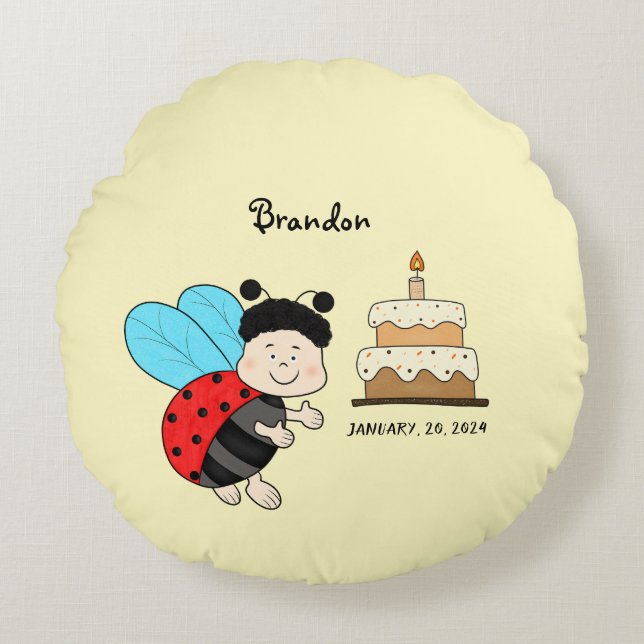 Coussins Ronds Petit garçon coccinelle au gâteau (Devant)