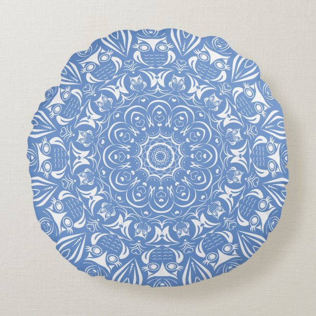 Coussins Ronds Petit mandala de hibou  (Devant)