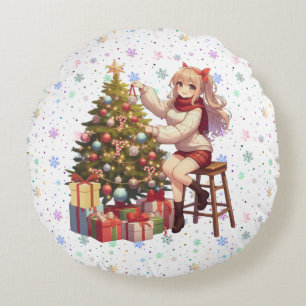 Coussins Ronds Petite fille Anime tailler l'arbre