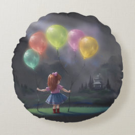 Coussins Ronds Petite fille mignonne avec des ballons