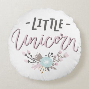 Coussins Ronds Petite Unicorne rose et gris à la main Lettrée Flo