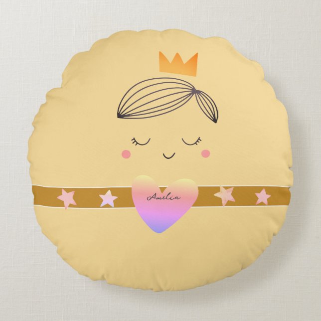Coussins Ronds Petites filles Boho Princess Buttercream jaune (Devant)