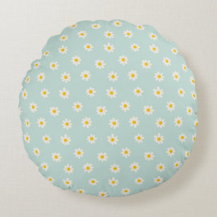 Coussins Ronds Petites Marguerites - sarcelle douce
