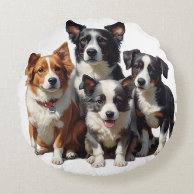Coussins Ronds Petits Chiens adorables (Devant)