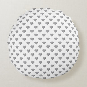 Coussins Ronds Petits Coeurs Gris Béton Symétrique sur Blanc