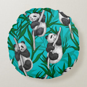 Coussins Ronds Petits panda turquoise