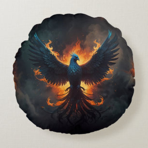 Coussins Ronds Phoenix Bird Rising avec flammes