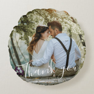 Coussins Ronds Photo de mariage moderne Merci