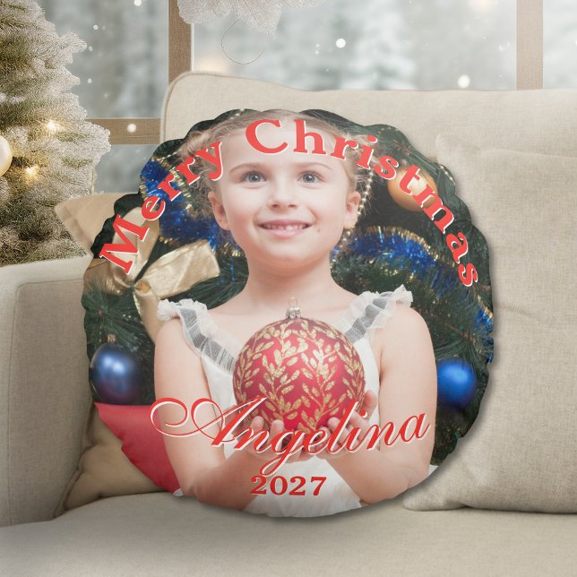 Coussins Ronds Photo de Noël personnalisée (Créateur téléchargé)