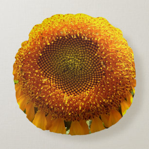 Coussins Ronds Photo de tournesol géant jaune mammouth