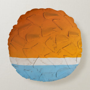 Coussins Ronds Photo d'oeuvres d'art orange, blanc et bleu