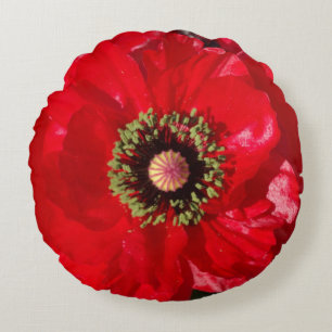 Coussins Ronds Photo Fleur de coquelicot rouge de Californie