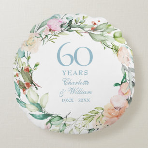 Coussins Ronds Photo Floral 60e Anniversaire de Mariage Diamant
