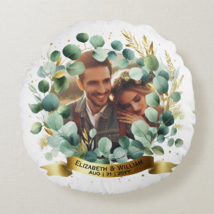 Coussins Ronds PHOTO Mariage Merci Eucalyptus Feuille Cadeau