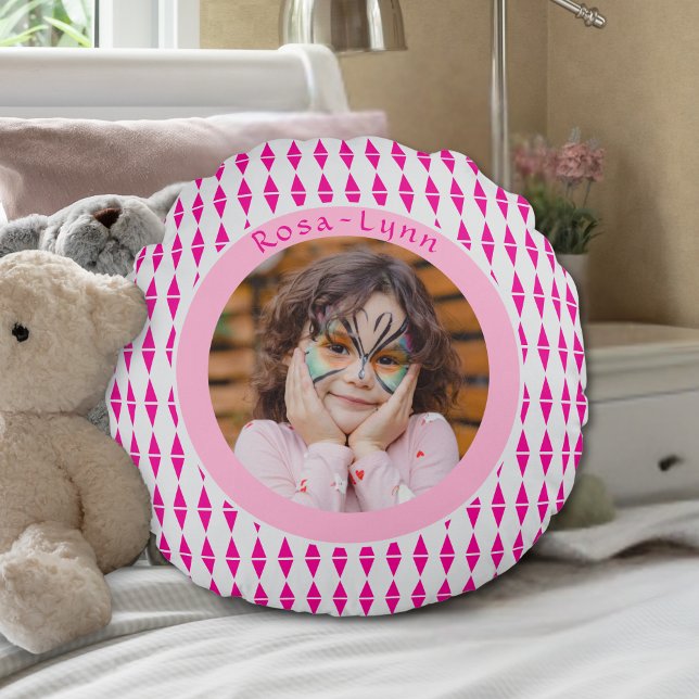 Coussins Ronds Photo personnalisée en gris rose (Créateur téléchargé)