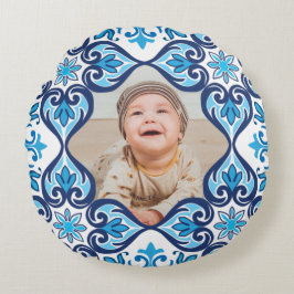 Coussins Ronds Photo personnelle, Azulejos bleu et blanc