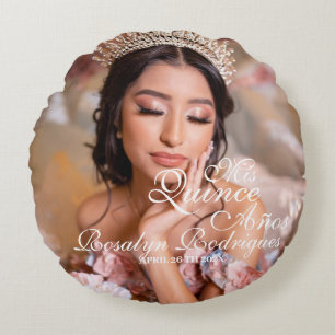 Coussins Ronds Photo Quinceanera Elégant simple 15e anniversaire