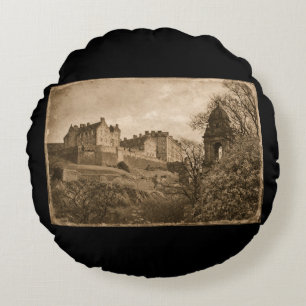 Coussins Ronds Photographie sépia du château d'Édimbourg