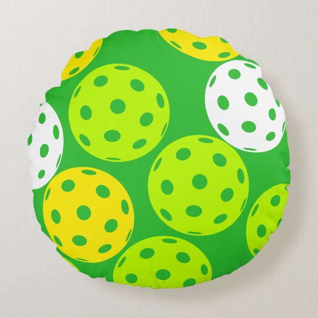 Coussins Ronds Pickleball Jeu d'oreiller. Décor maison. (Devant)