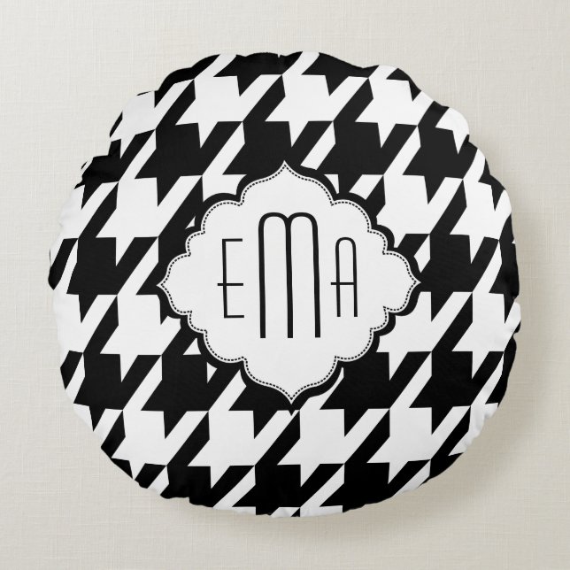 Coussins Ronds Pied de fond noir et blanc monogramme (Devant)