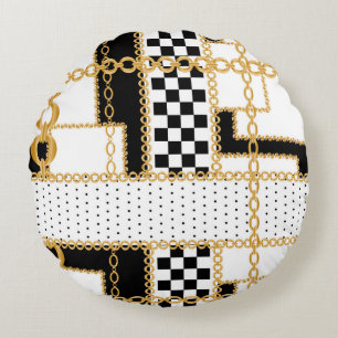 Coussins Ronds Pierres précieuses, chaînes d'or, motif sans soudu